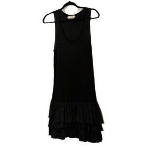A'reve Women's Black Tank Dress Ruffled Hem Knee Length Sz L Whimsy Fairy Goth